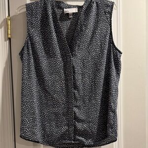 Navy and White Sleeveless Blouse